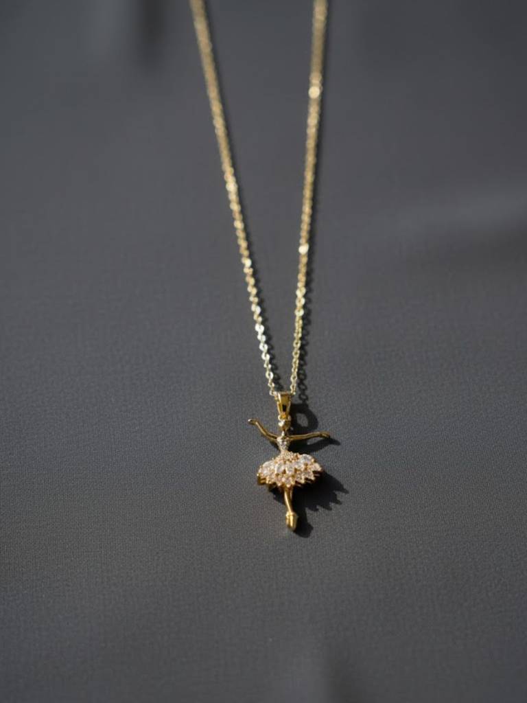 Anti-Tarnish Angel Ballerina Pendant Necklace | 18K Gold Cz Chain : ATC644AWSPC