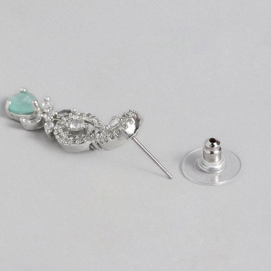 Estele Rhodium Plated Cz Circular Designer Necklace Set With Mint Green Crystals For Women : AD-706-IR-MGNKER