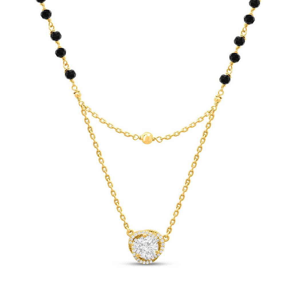 Solitaire Layered Gold Plated 925 Sterling Silver Mangalsutra : MGS-10086-G