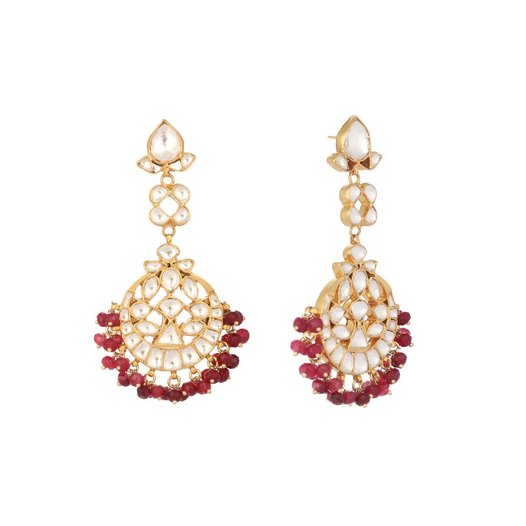 22K Gold Plated Serenoor Ruby Kundan Chandbali Earrings : YI24A0468E