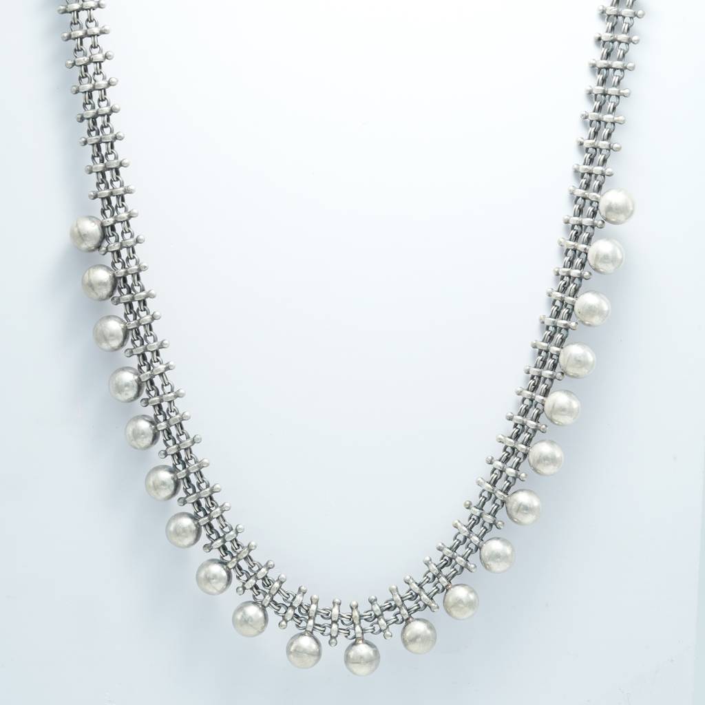 925 Pure Silver Antique Elegant Necklace | Classic Pearl Beaded Necklace : NL1031A