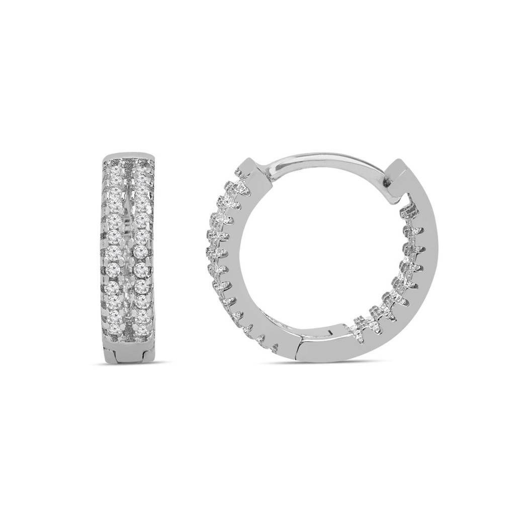 Dual Line Glamour Rhodium Plated 925 Sterling Silver Hoop Earrings : EAR-20816-R