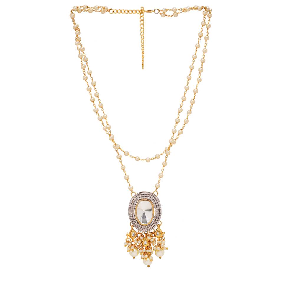 22Kt Gold-Plated Gleaming Polki Double String Necklace : PE25051