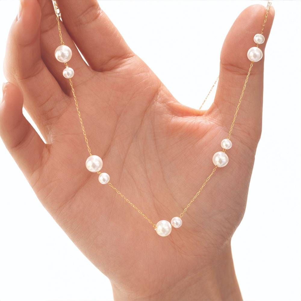 Women Gold-Toned Pearl Beaded Chain Necklace - Skin Safe, Delicate Everyday Necklace : 100811