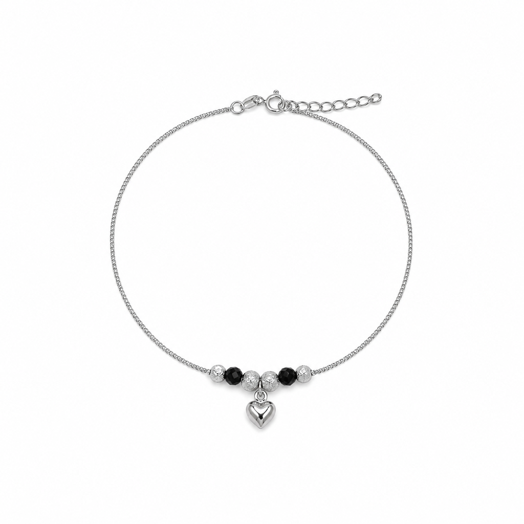 Silver Heart Charm Beaded Bracelet : AN03690
