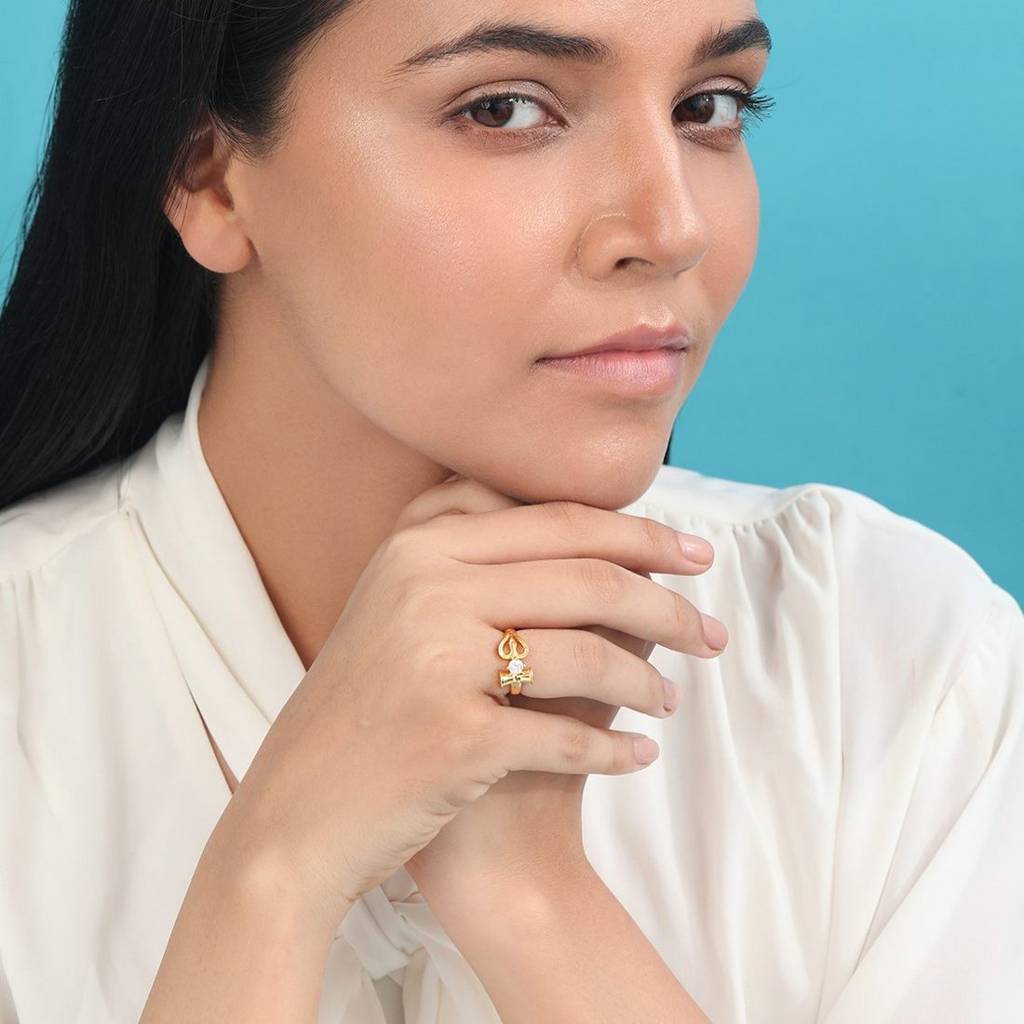 Divine Trishul 925 Sterling Silver Gold-Plated Ring (Onesize) : RNG-40363-G