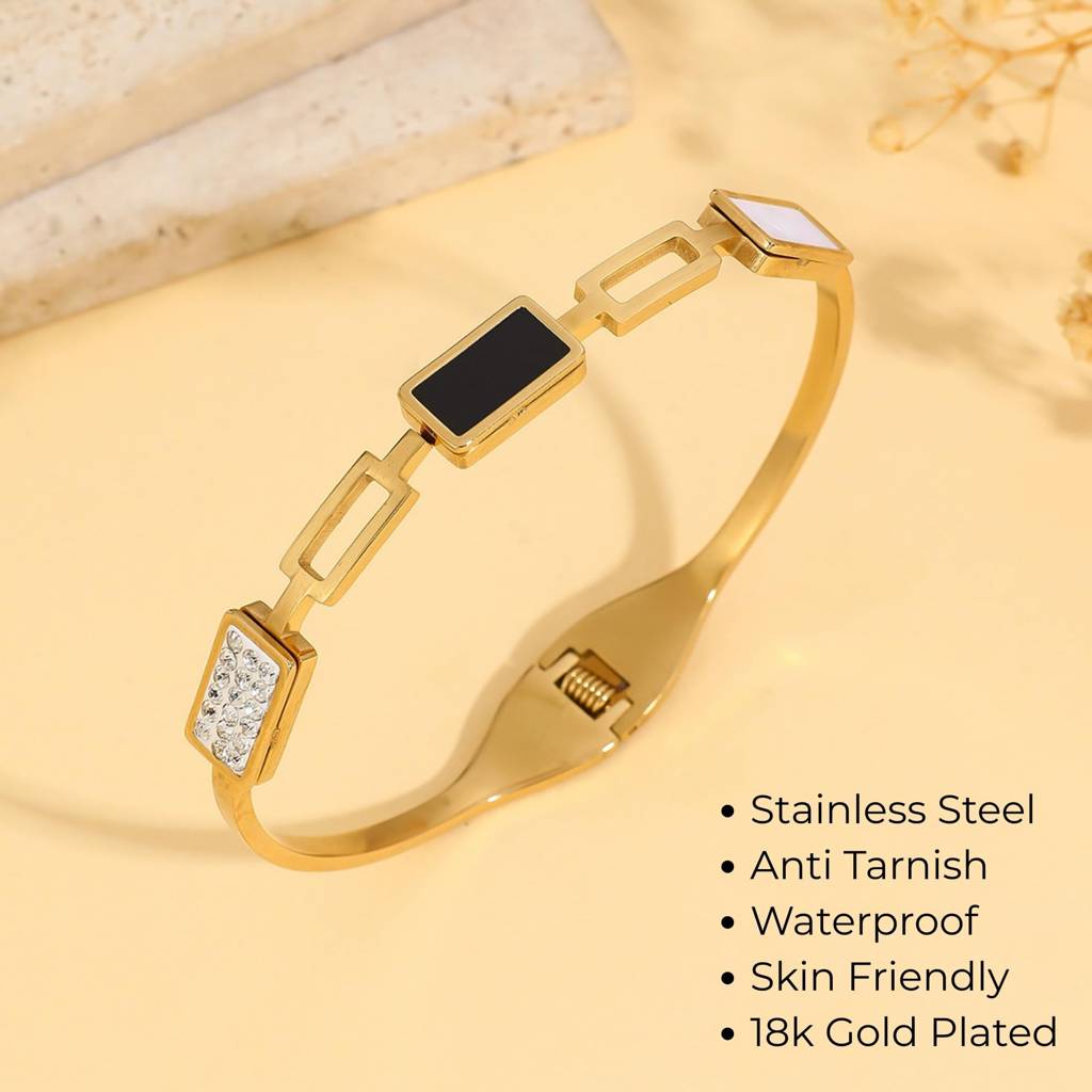 Black Stone Diamond Bracelet : BR_SS_CB07_gld