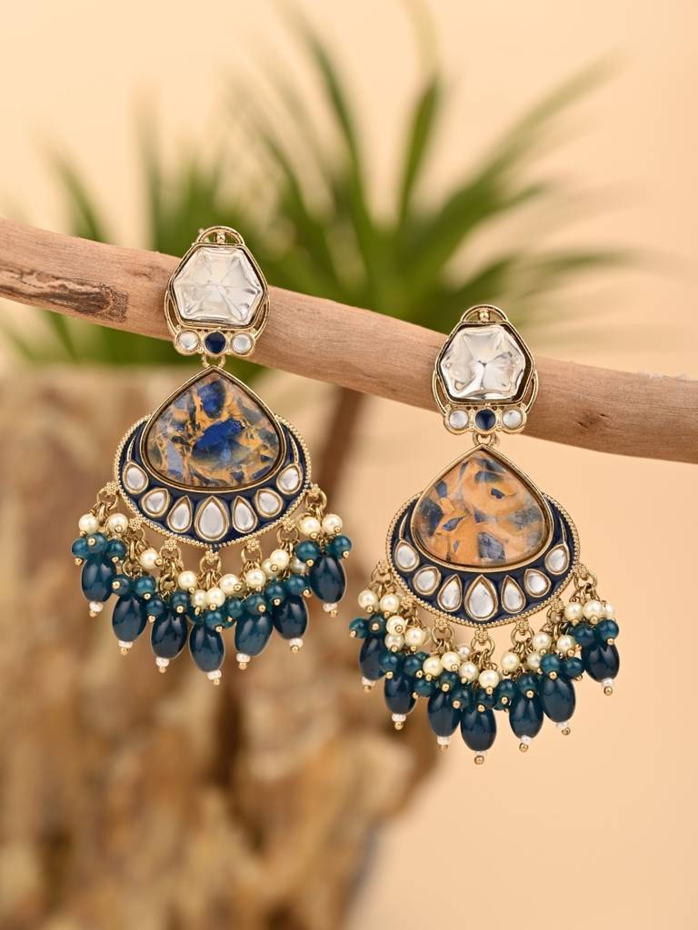 Gold Plated Two Tone Drop Earring : S24FAER405BLU