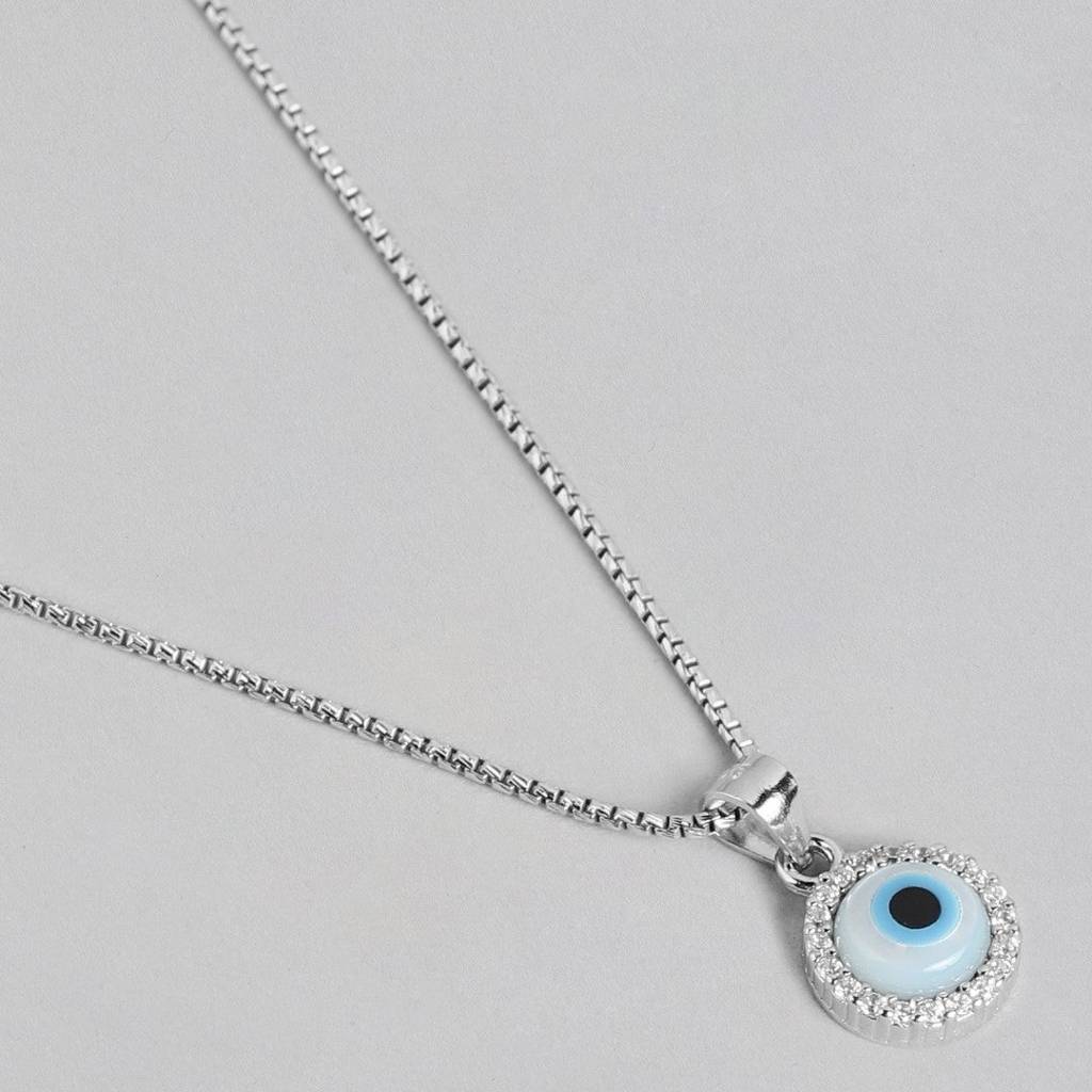 Evil Eye Guardian Rhodium Plated Cz 925 Sterling Silver Necklace : NL-30193-R