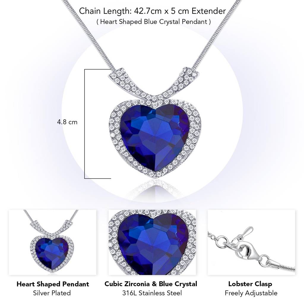 Heart Shaped Ocean Blue Crystal Pendant Chain Gift For Women Girls : PFCP2055B