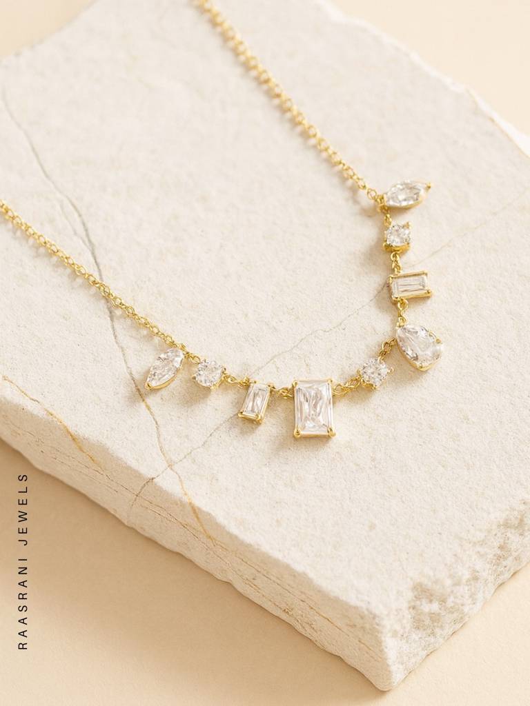 Brand Inspired Multi-Shaped Ad Stone Neckpiece | 18K Gold Plated : S925C699SIMN