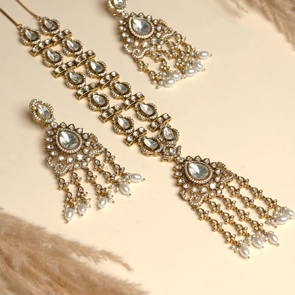 Long Designer Mehendi Polish Kundan Set : CAO0066MKT