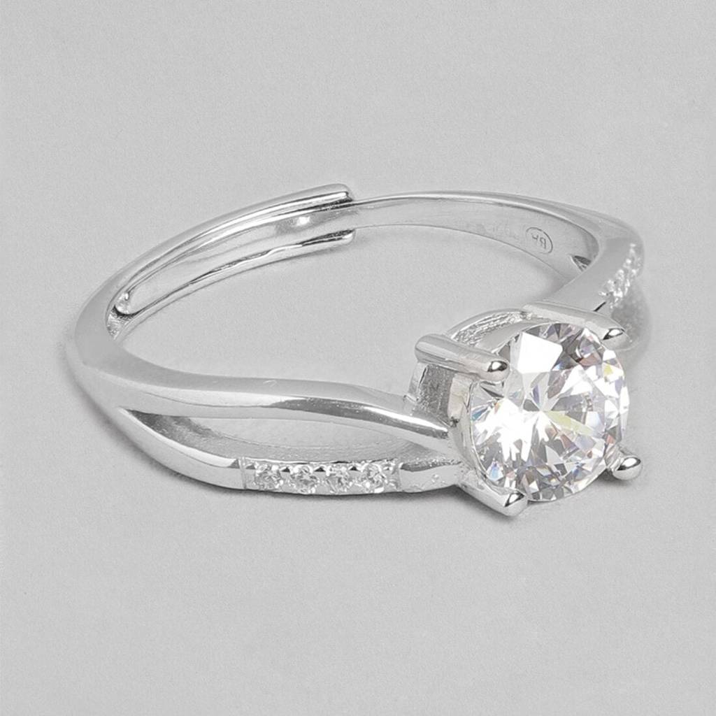 Twisted Solitaire 925 Silver Ring (Adjustable) : RNG-40034