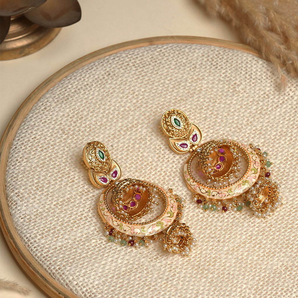 Antique Jhumki Style Meenakari Earrings : CAO0070KLP