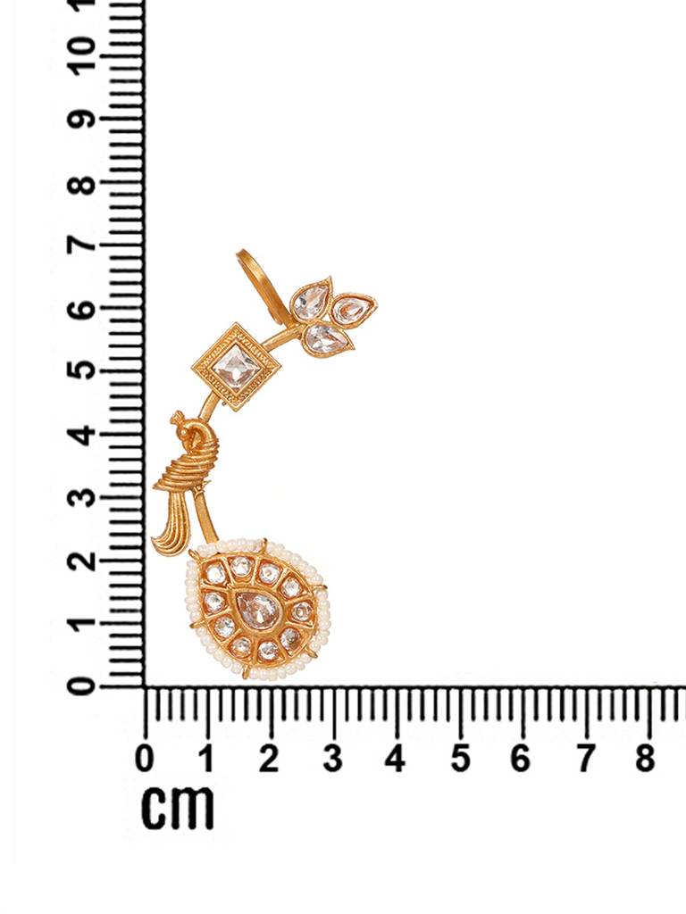 Gold-Plated Kundan Studded Peacock Shaped Ear Cuff Earrings : VI25EROX100059