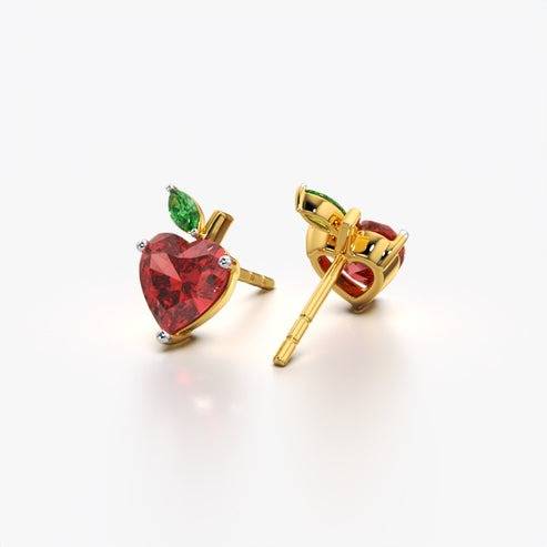 18K Gold Vermeil Crimson Apple Stud Earrings For Women| Valentine Gift Jewellery : KES0038-Gold