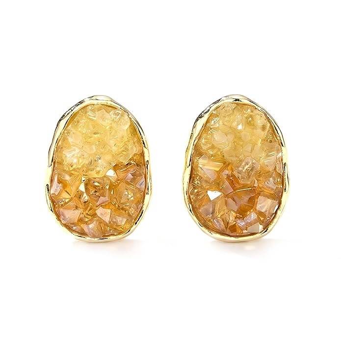 Golden Citrine Crystal Cluster Stud Earrings : HSPS60MB1366