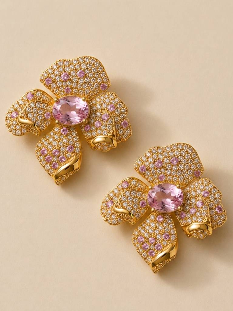 Boccio Pave Flower Necklace & Earring Set, 18K Gold-Plated : SET1018PSS