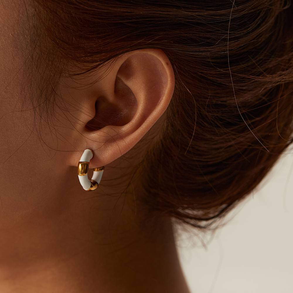 Gold Lined Black Enamel Hoops : GoldLinedBlackEnamelHoops-JD-ER-HG-22