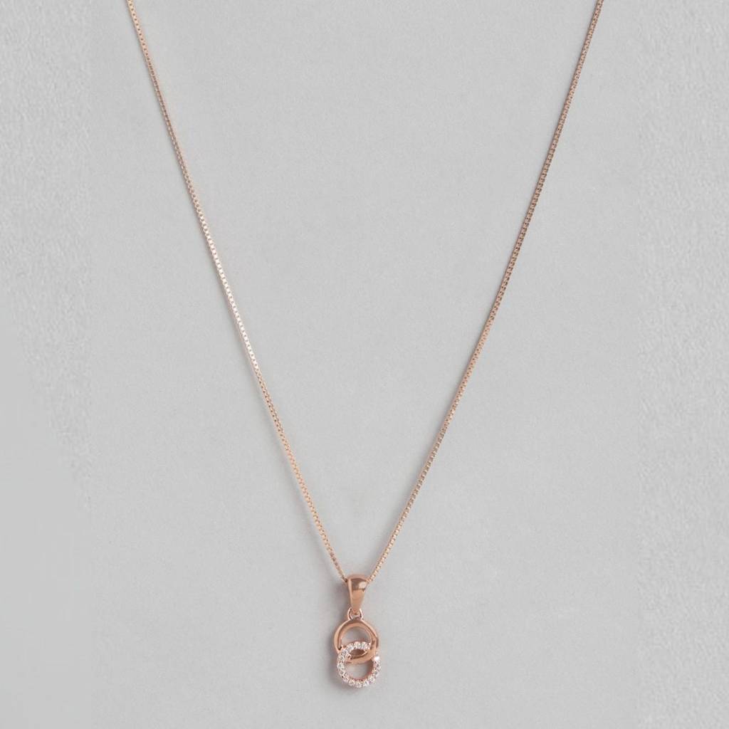 Rosy Halo Rose Gold-Plated Circular Cz 925 Sterling Silver Pendant With Chain : PEN-30108_C-RG