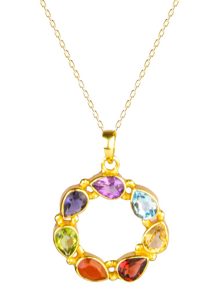 925 Sterling Silver Gold Plated Chakra Pendant With Chain For Women || Gemstone Pendant | Handmade Jewelry | Elega : FU-086G-C