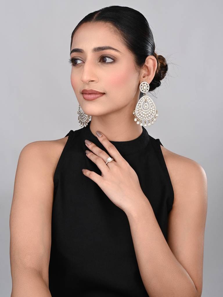 Gold Plated Kundan Chandbali Earring : S24KCER437GLD