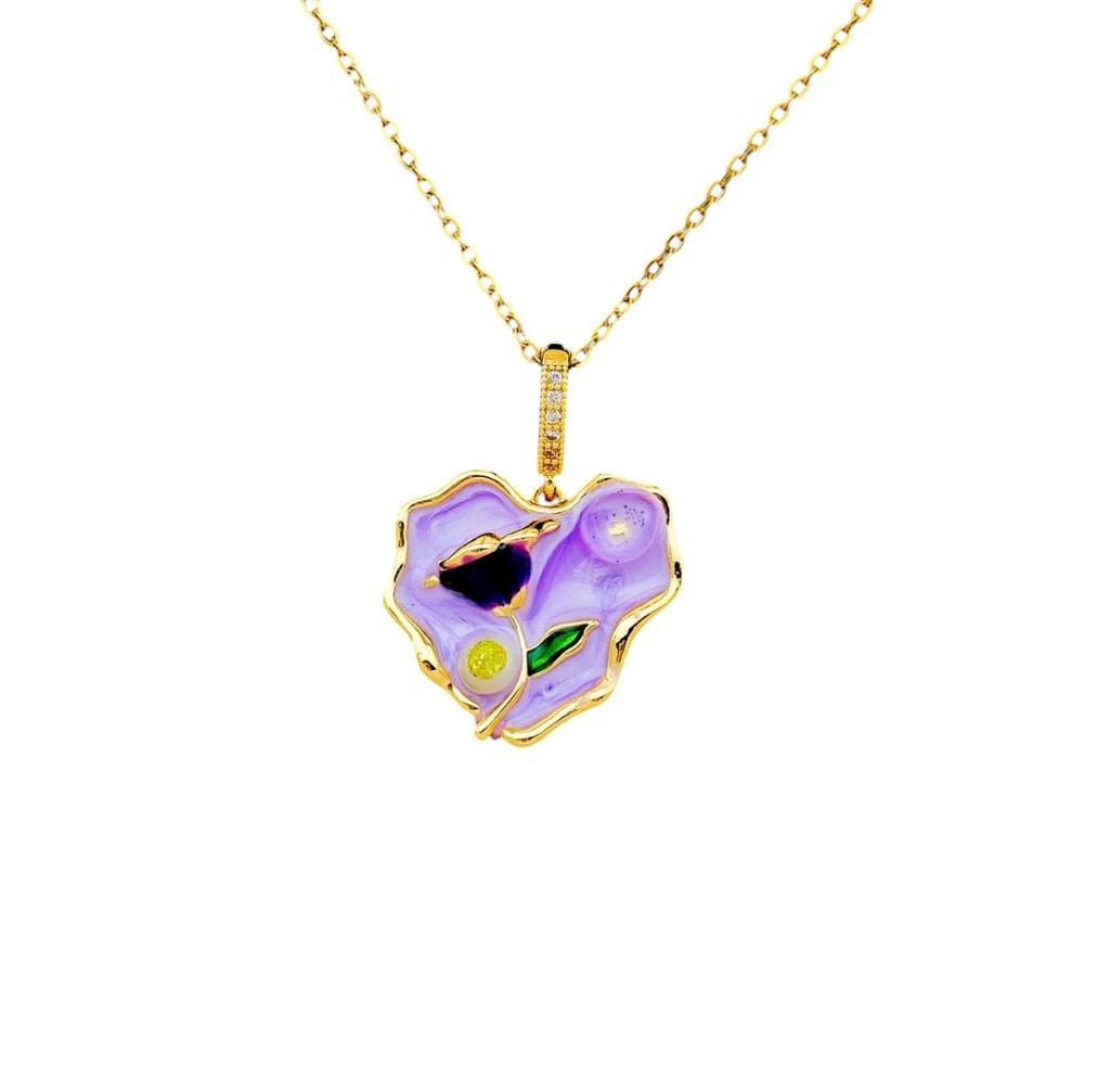 Stylish Resin Art Smart Look Heart Shape Purple Pendant With Anti Tarnish Gold Plated Chain : 118299