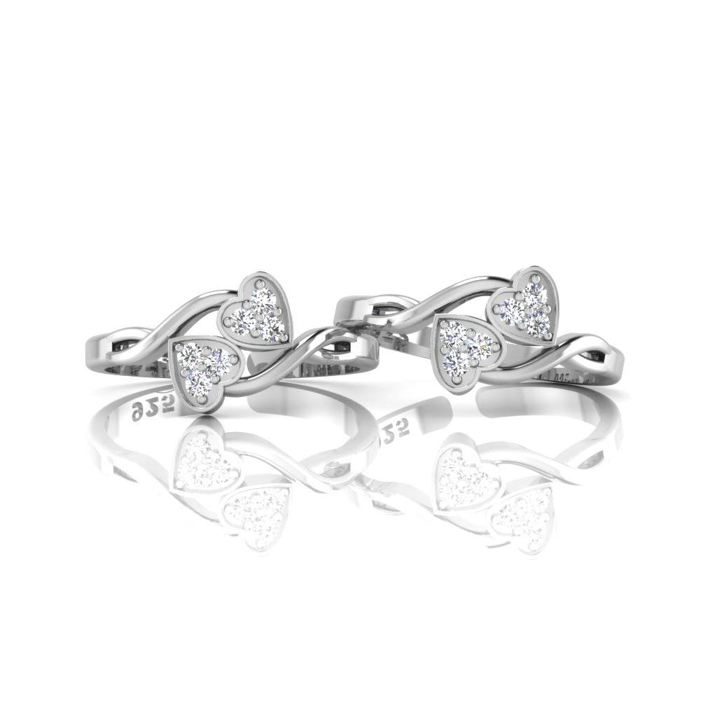 Iski Uski 925 Sterling Silver Hearts Cz Toe Rings