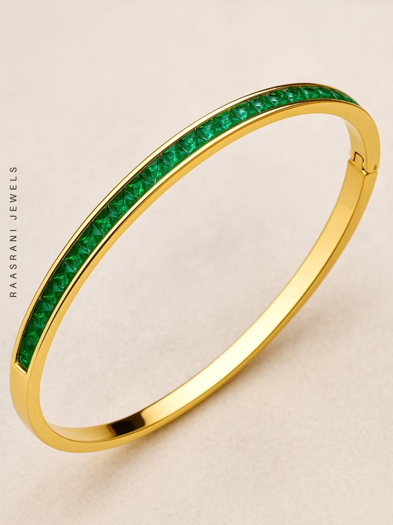 Green Stone Kada Â 18K Gold Plated Emerald Cz Bracelet (Anti-Tarnish) : ATB707GSB