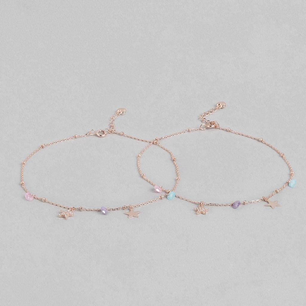 Star Drop 925 Sterling Silver Anklet : ANK-60089-PAIR