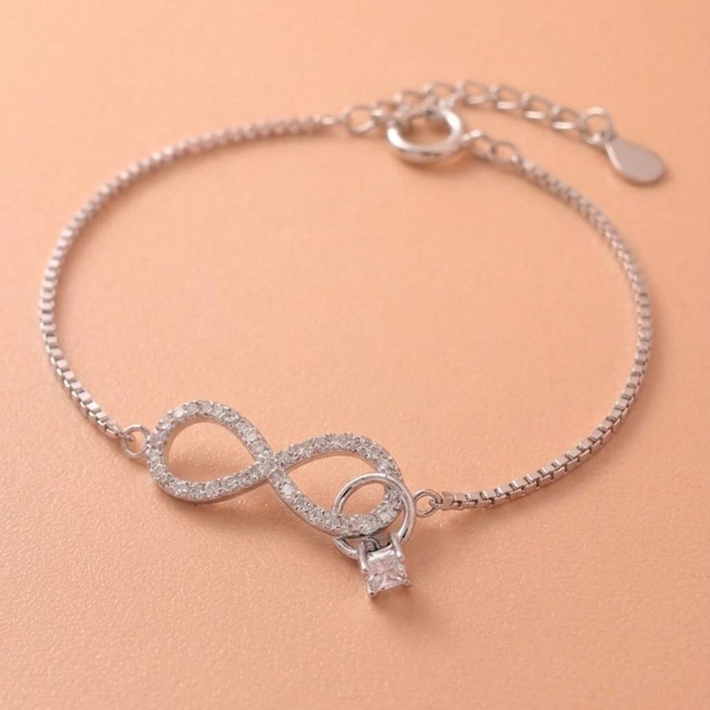 Sparkling Infinity & Solitaire Box Chain Bracelet : BR1147