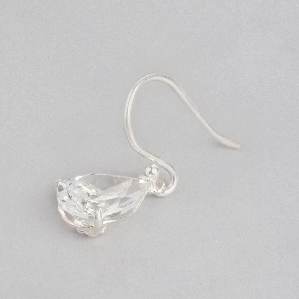 Tear Drop Cz Rhodium Plated Dangle 925 Sterling Silver Earring : EAR-20405