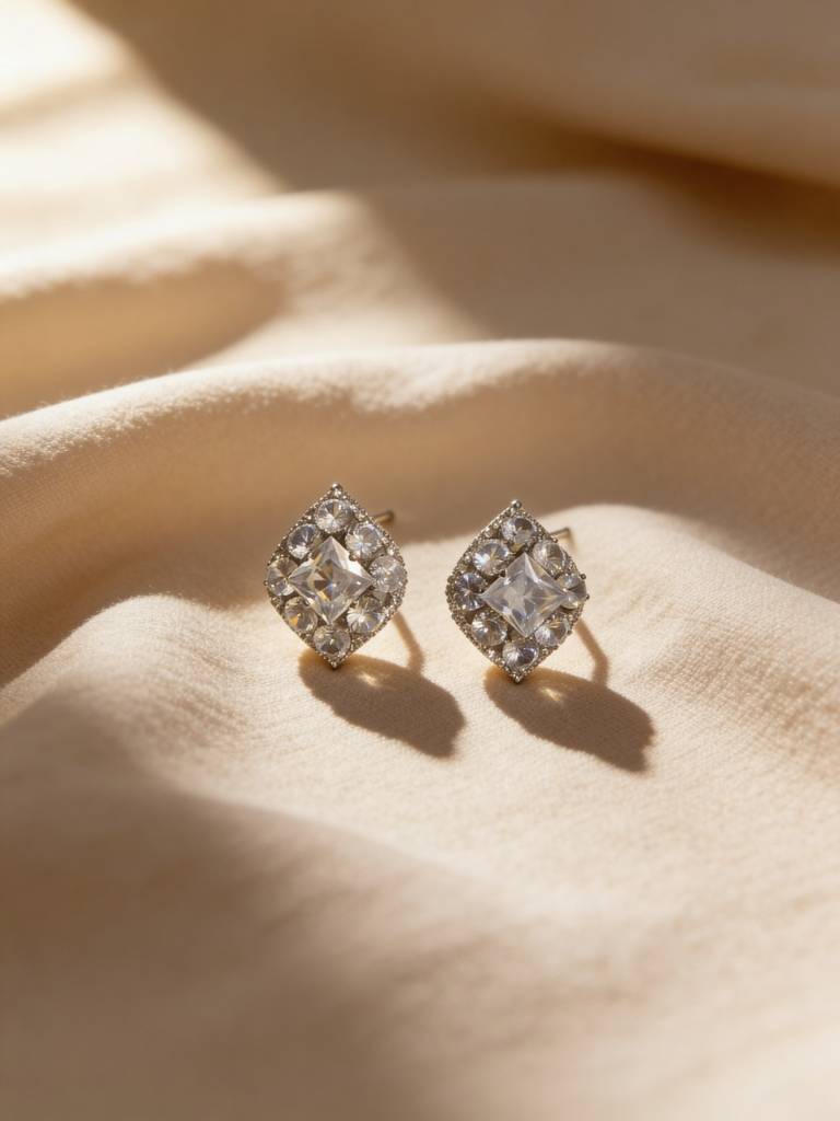 Designer Multi Stone Cz Stud Earrings – Rhodium Plated : ATE766DMSBS