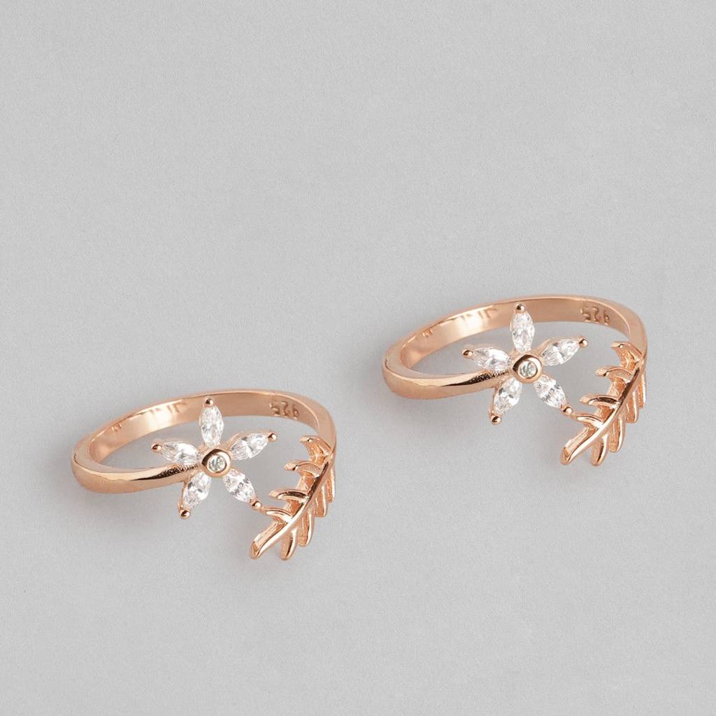 Touch Of Nature Rose Gold 925 Silver Toe Ring : TOE-10027