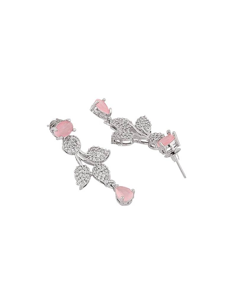 Floral Leaf Pink Crystal Necklace Set With Matching Earrings For Women : Sapna-JS