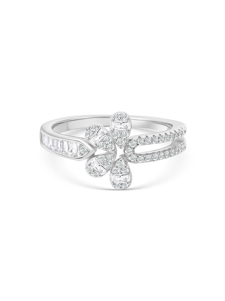 Floral Split Band Silver Ring : LXLR1957