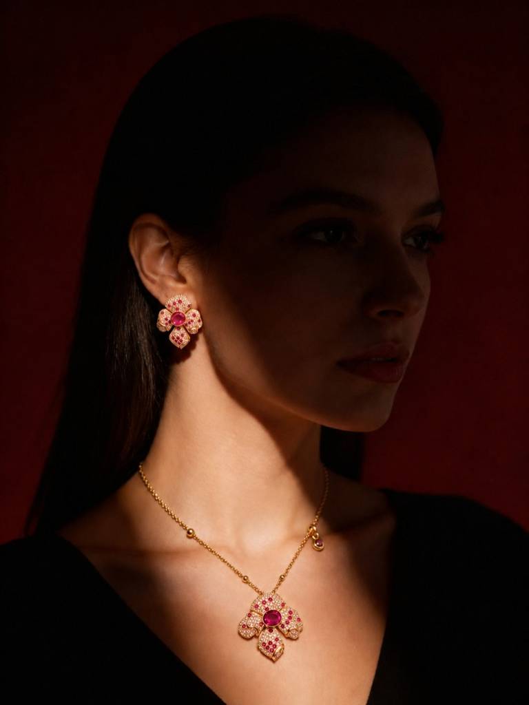 Boccio Pave Flower Necklace & Earring Set, 18K Gold-Plated : SET954RSSF