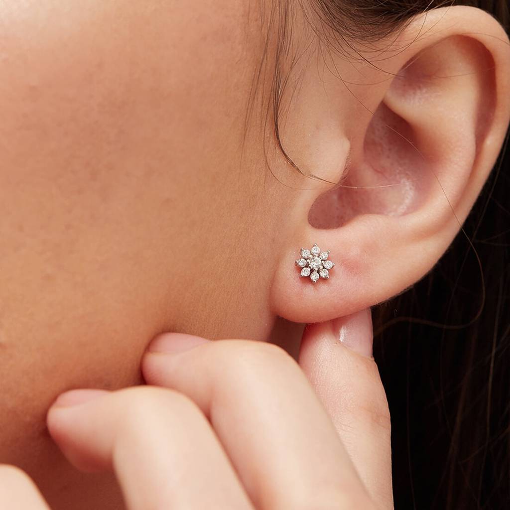 Floral Studs And Hoop 925 Sterling Silver Combo Earring : CEAR-10029