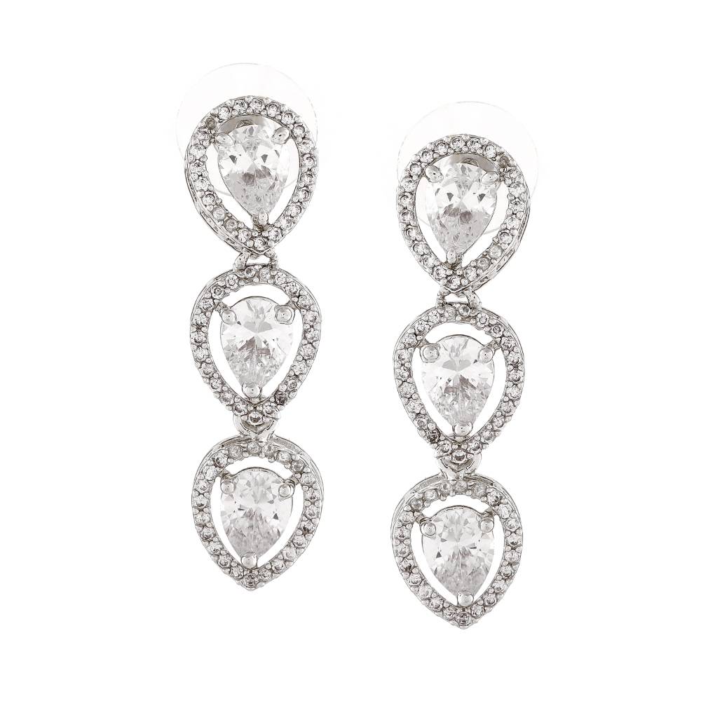 Estele Rhodium Plated Cz Precious Pears Necklace Set For Women