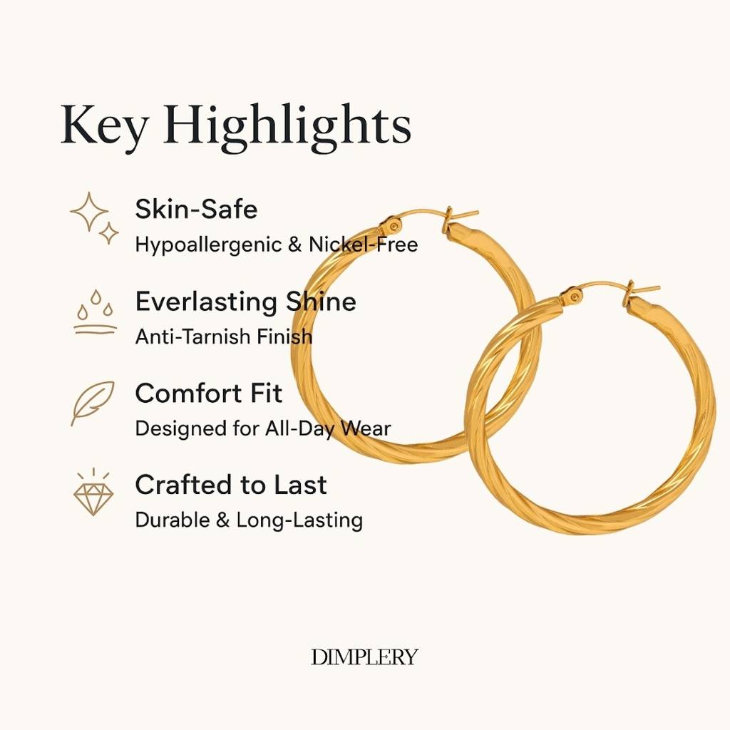 Gold Plated Daily Wear Bold Twisty Hoop Earring : JDWE2303027