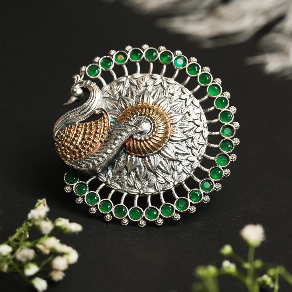 Silver Polish Peacock Ring : CAO0254RNG