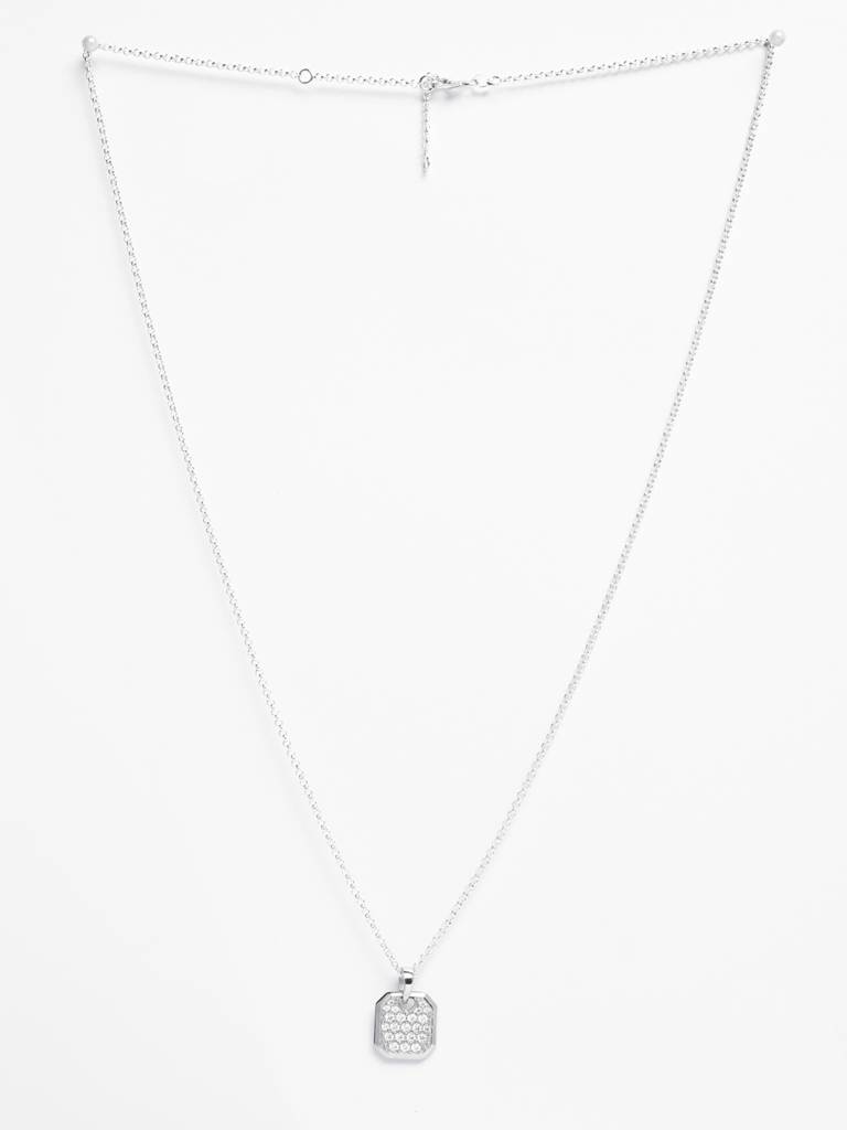 925 Silver Platinum Plated Swiss Zircon Hexa Men Pendant Necklace With Chain Gift For Men & Boys : CSMNP30