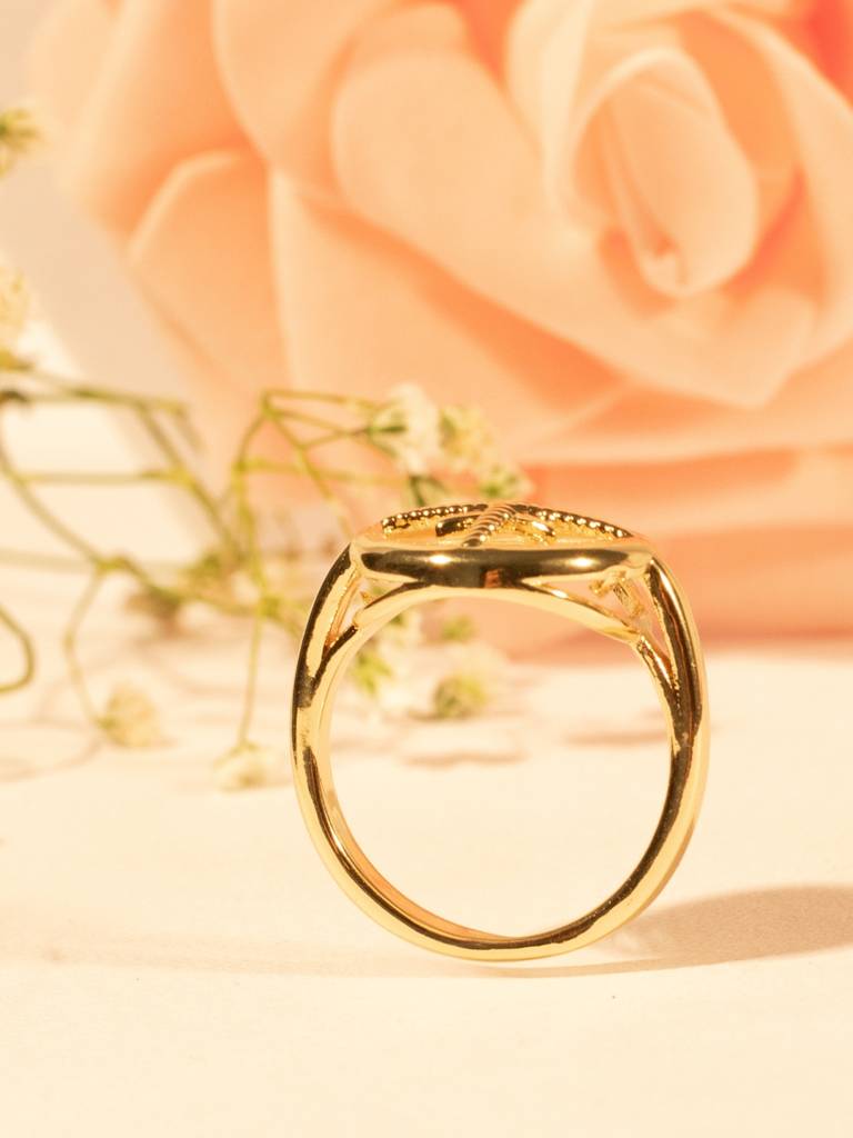 Adjustable Mop Star Ring In 14K Gold Plated Stainless Steel : ATR572MSR