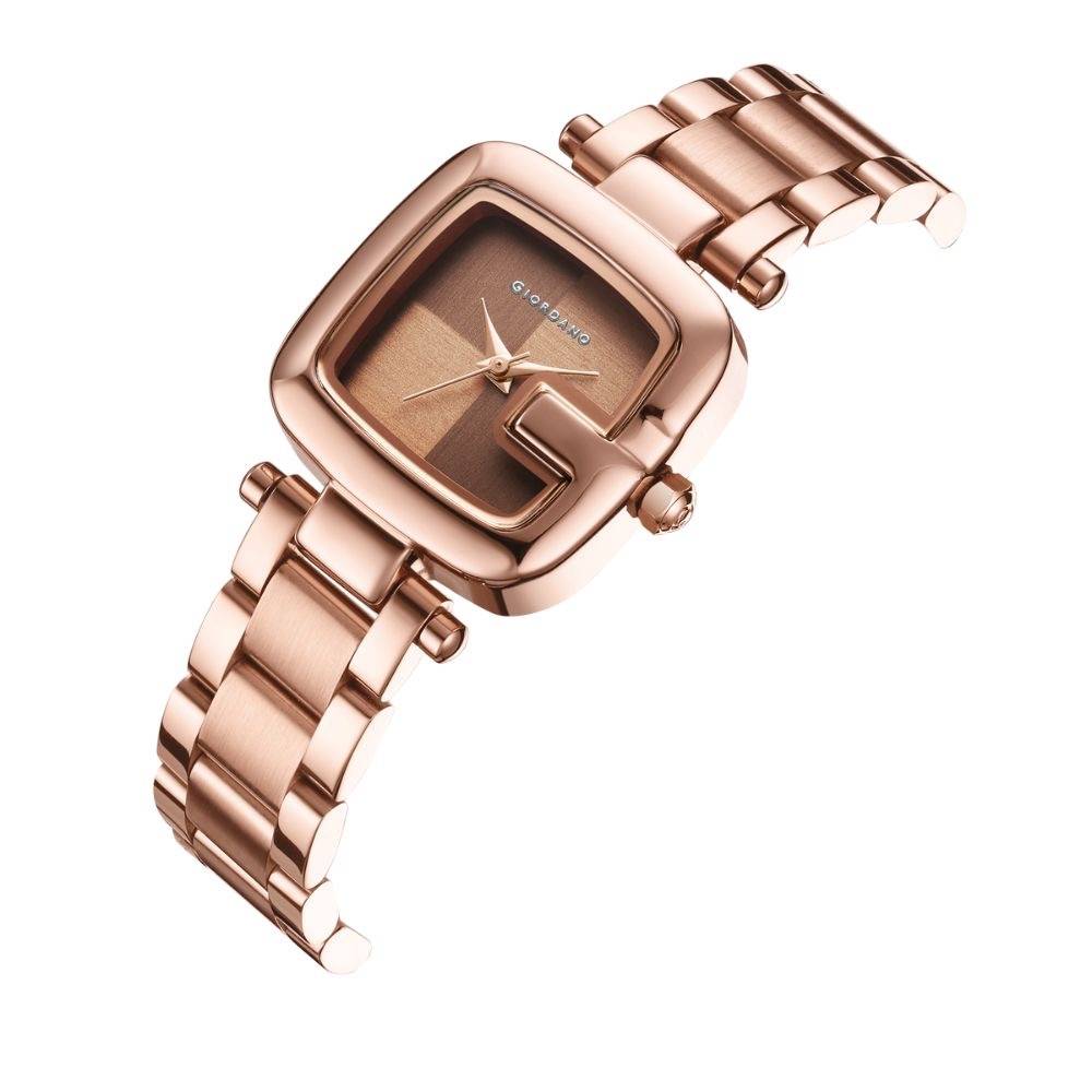 Giordano Monogram Watch For Women Dial With Metal & Leather Strap Fashionable Design, Water Resistant Quartz Ana : GZ-60107-33