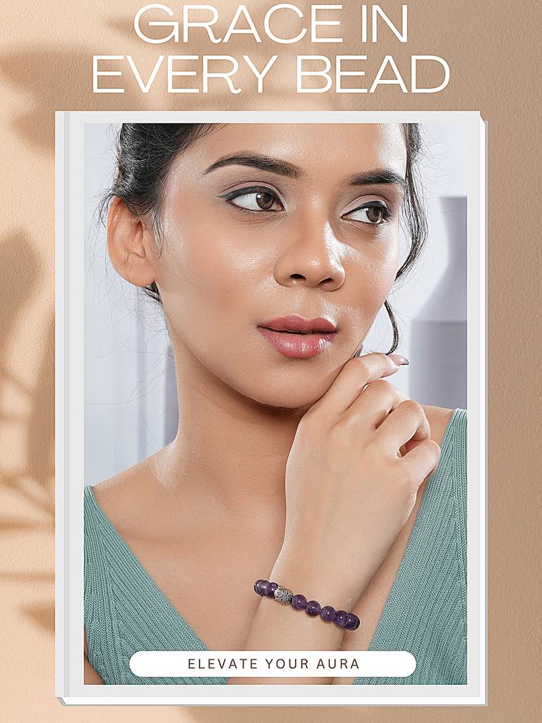 Natural Amethyst Stone Bead Bracelet For Positive Energy & Balance : STBR8222