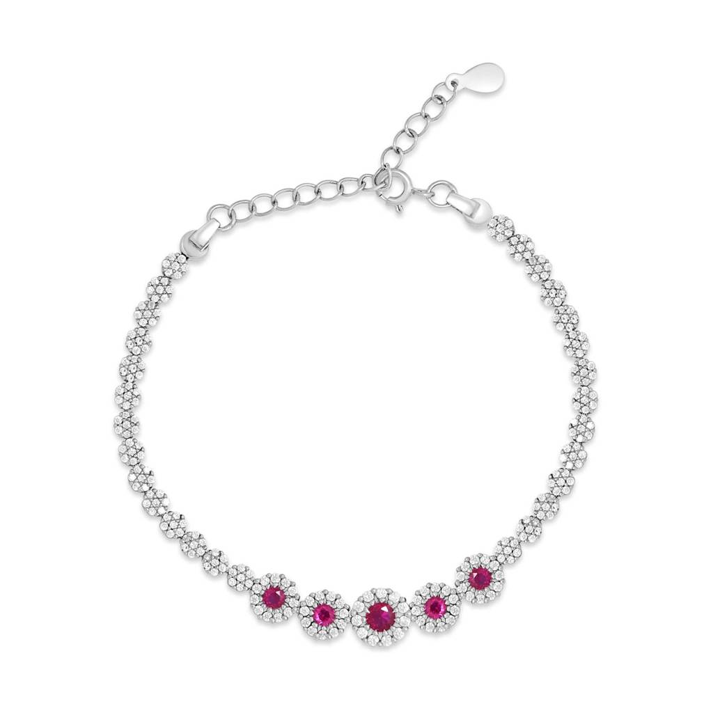 Dazzling Ruby Color Adjustable 925 Silver Bracelet : BR-80115