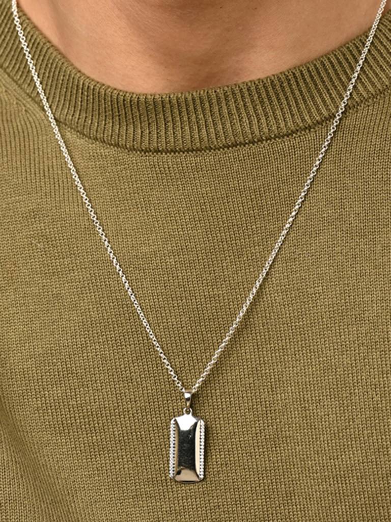 925 Silver Platinum Plated Swiss Zircon Otto Men Pendant Necklace With Chain Gift For Men & Boys : CSMNP24_NOCHAIN
