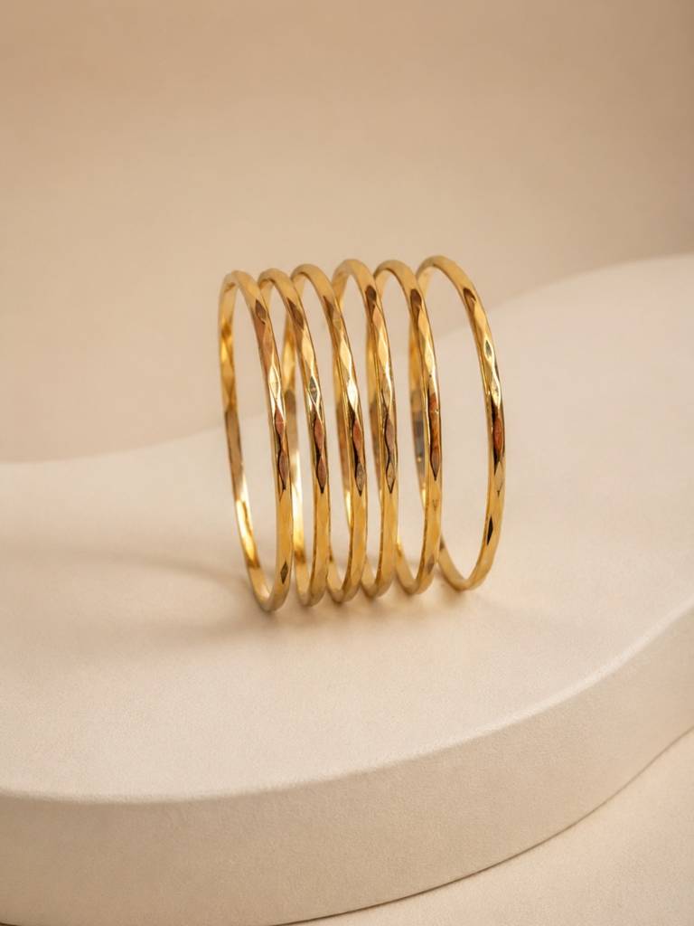 3D Barfi Gold Bangles Set Of 6 For Small Wrists | Anti Tarnish | Size 2.2 : ATB997BB6