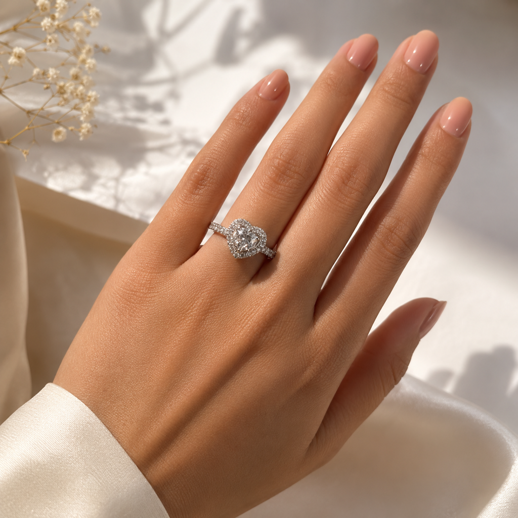 925 Silver Elegant Heart Solitaire Adjustable Ring : LR23670