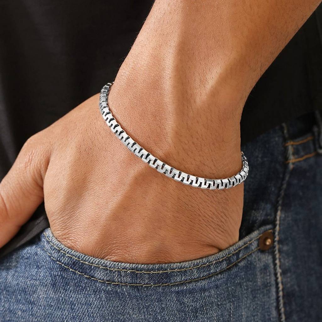 Iconic Rhodium-Plated 925 Sterling Silver Men'S Chain Bracelet (One Size) : BR-80415-R
